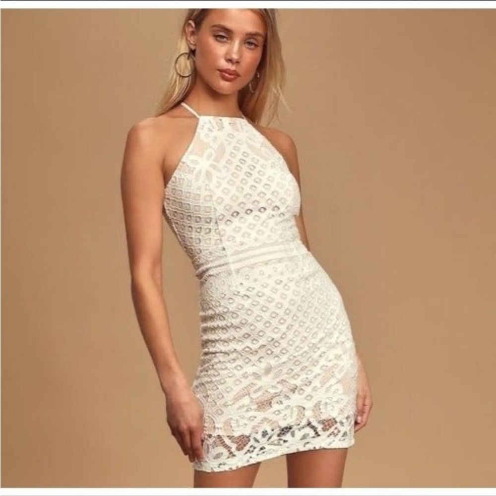 LULUS white open back lace dress